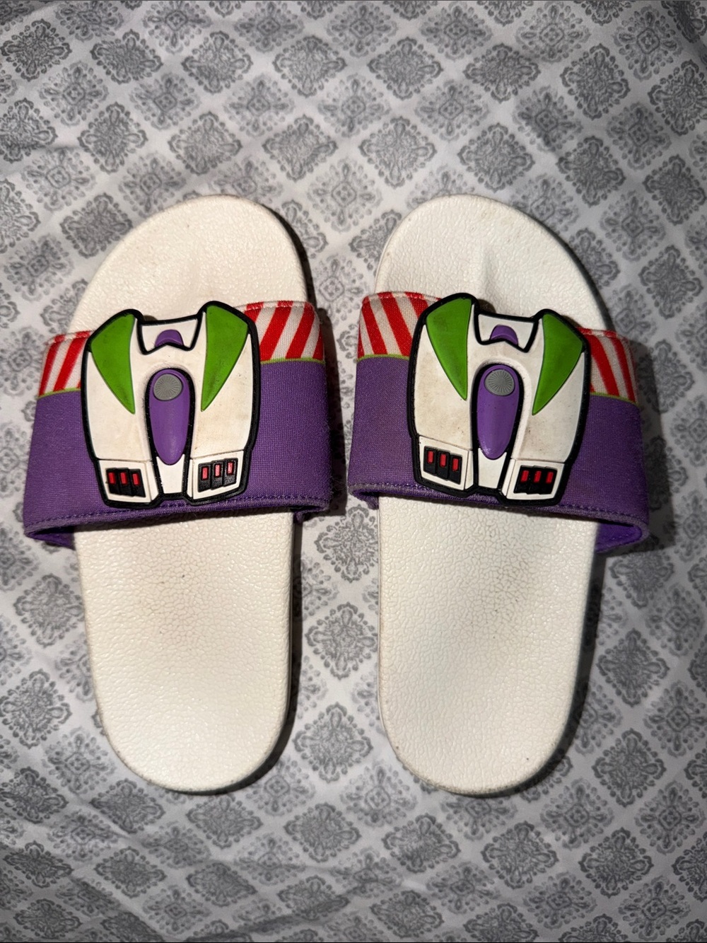 Buzz Lightyear Slide Sandals in White, Purple & Green